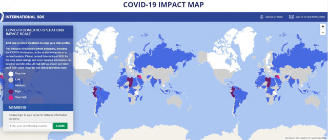 코로나19 임팩트 맵 (출처: 인터내셔날SOS)