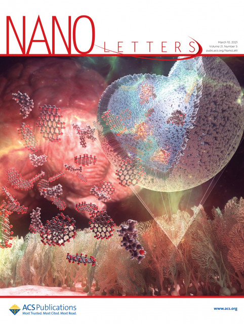 Nano Letters 3월 표지 논문으로 선정된 ‘그래핀 양자점의 콜레스테롤 결합을 통한 콜레스테롤의 리소좀 축적 완화 효과’ 모식도(사진=Nano Letters 홈페이지)
