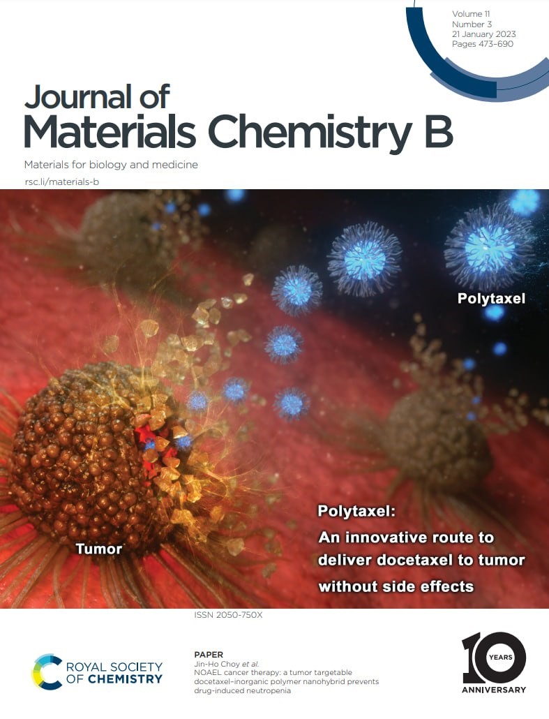 현대바이오의 항암제 후보물질 '폴리탁셀'(Polytaxel)의 항암요법 연구논문이 영국 왕립화학회 JMCB의 표지 논문으로 선정됐다. 사진은 JMCB 저널 표지(사진=현대바이오)